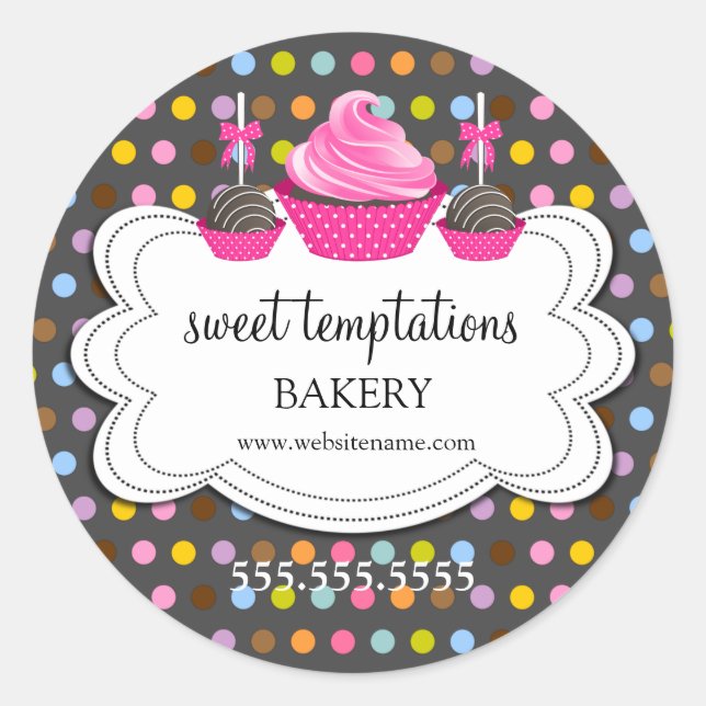 Adesivo Redondo Cupcake Festivo Pop De Bolo Embalagem De Panificaç (Frente)