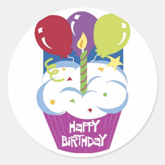 Adesivo Redondo Cupcake Happy Birthday Sticker