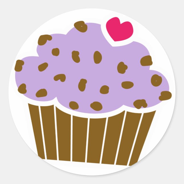 Adesivo Redondo Cupcake Heart Choco Chip Blueberry (Frente)
