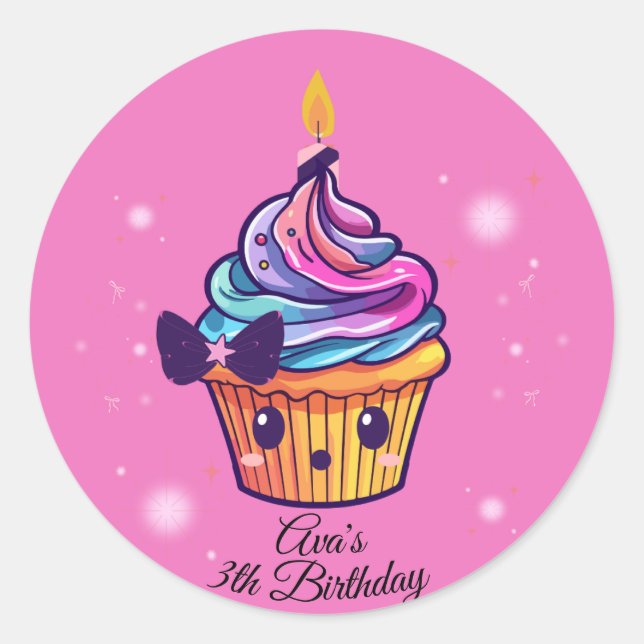 Adesivo Redondo cupcake kawaii (Frente)