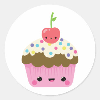 Adesivo Redondo Cupcake Kawaii com Cereja no Topo