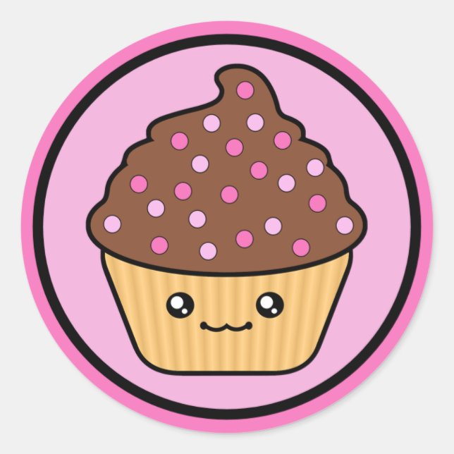 Adesivo Redondo Cupcake Kawaii Glacé de chocolate (Frente)
