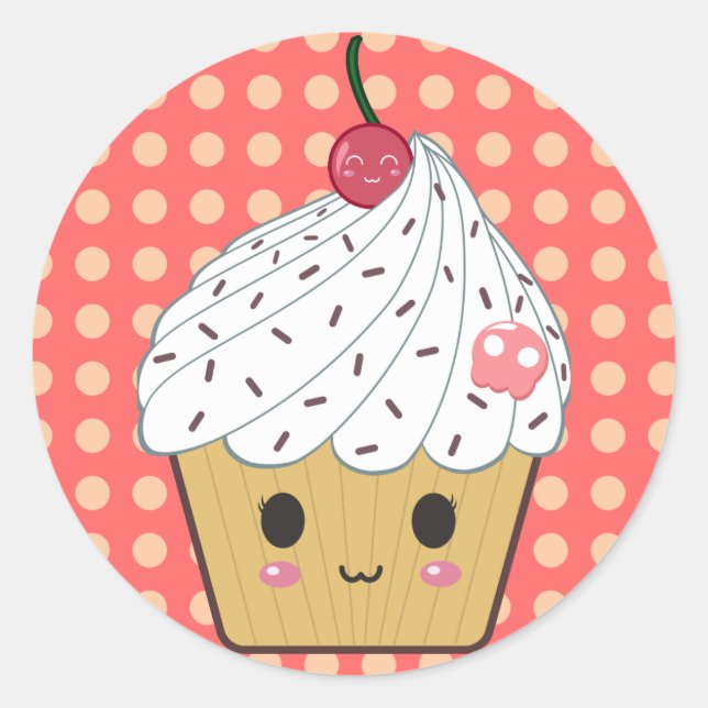 Adesivo Redondo Cupcake Kawaii no Bolinhas (Frente)