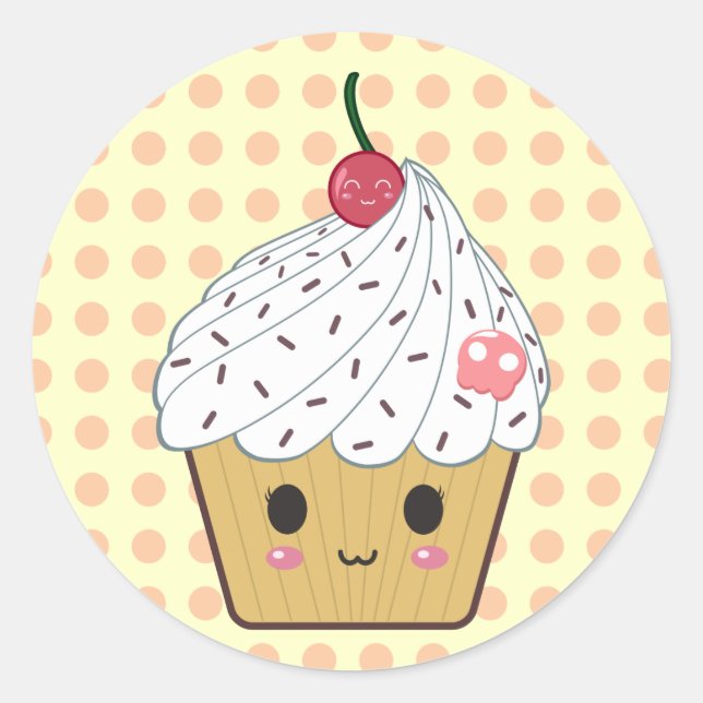 Adesivo Redondo Cupcake Kawaii no Bolinhas (Frente)
