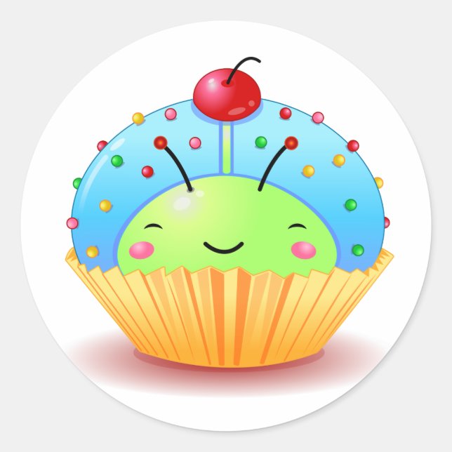 Adesivo Redondo Cupcake Ladybug Azul (Frente)