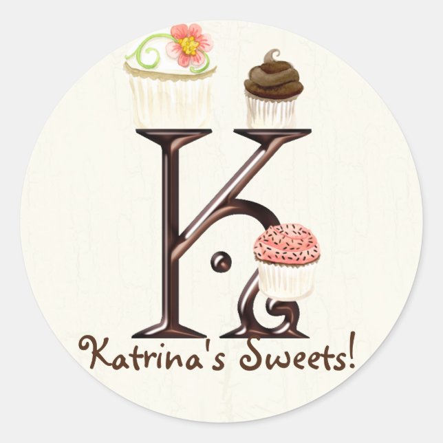 Adesivo Redondo Cupcake Letter K Monograma Logotipo para empresas (Frente)