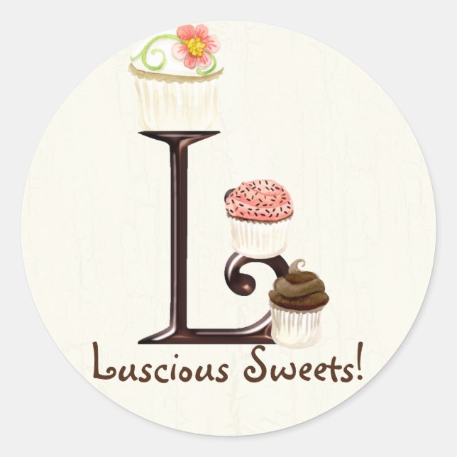 Adesivo Redondo Cupcake Letter L Monograma Logotipo para empresas (Frente)