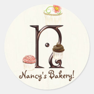 Adesivo Redondo Cupcake Letter N Monograma Logotipo para empresas