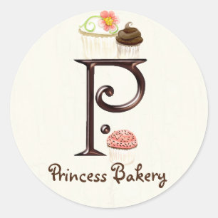 Adesivo Redondo Cupcake Letter P Monograma Logotipo para empresas