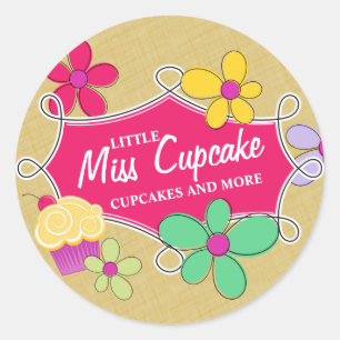 Adesivo Redondo Cupcake lunático floral e quadro do Doodle