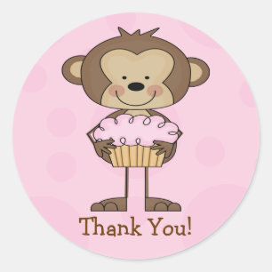 Adesivo Redondo Cupcake Macaco Obrigado Sticker