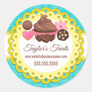 Adesivo Redondo Cupcake Panificação Damask Scallop Amarelo