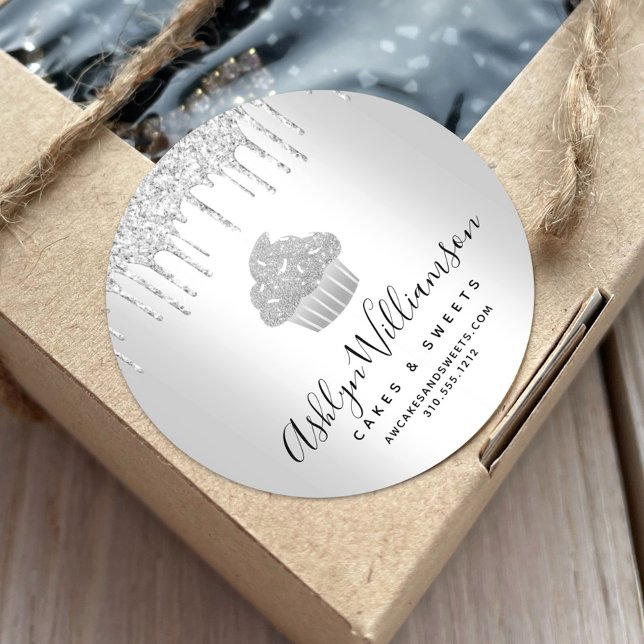 Adesivo Redondo Cupcake pastelaria padaria prateado (Criador carregado)