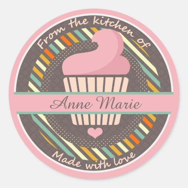 Adesivo Redondo Cupcake Personalizado Feito Com Amor (Frente)