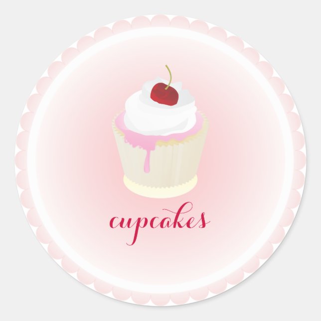 Adesivo Redondo Cupcake PixDezines/cereja vermelha (Frente)