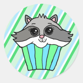 Adesivo Redondo Cupcake Raccoon Birthday