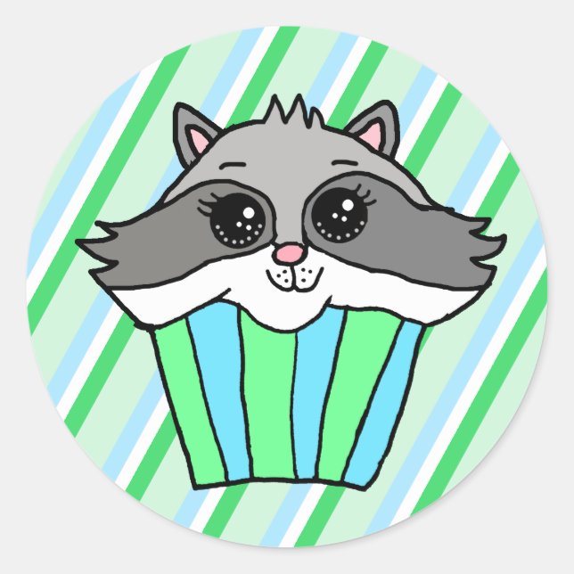 Adesivo Redondo Cupcake Raccoon Birthday (Frente)
