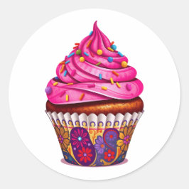 Adesivo Redondo Cupcake rosa