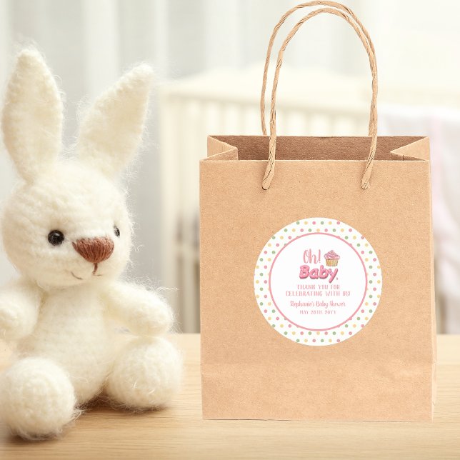 Adesivo Redondo Cupcake rosa aspersão, obrigado (Criador carregado)