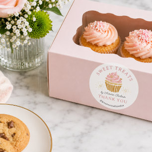 Adesivo Redondo Cupcake rosa Bakery Obrigado