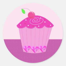 Adesivo Redondo Cupcake Rosa com Cereja em Cima
