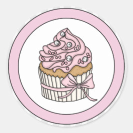Adesivo Redondo Cupcake Rosa com Purpurina Prata