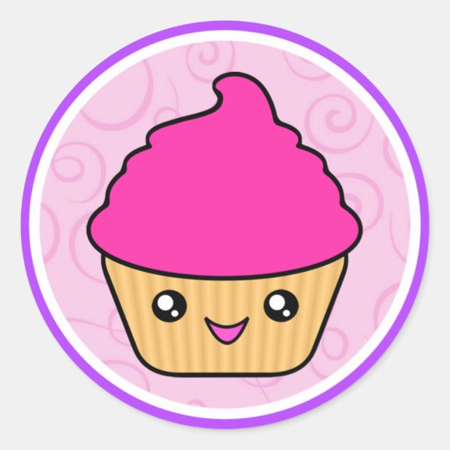 Adesivo Redondo Cupcake Rosa Cuppy Cake (Frente)