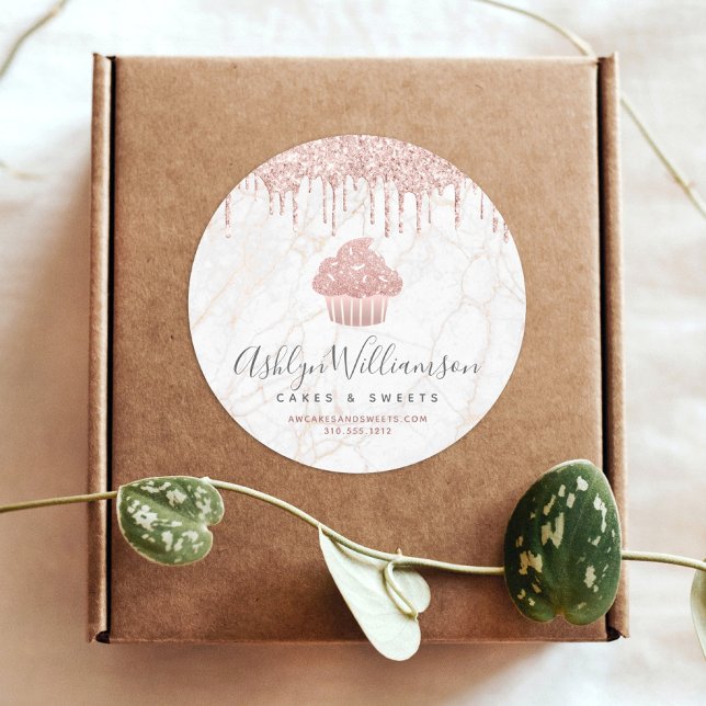 Adesivo Redondo Cupcake Rosa Dourado Glitter Drives Marble Chef Ba (Criador carregado)