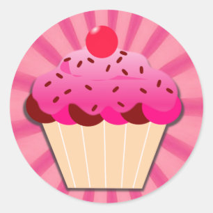 Adesivo Redondo Cupcake Rosa E Prascas