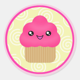 Adesivo Redondo Cupcake rosa Kawaii