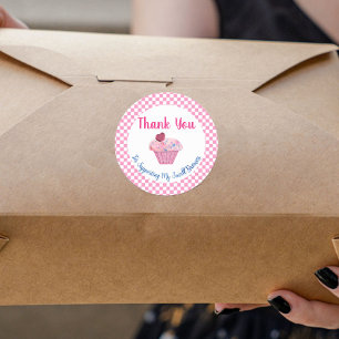 Adesivo Redondo Cupcake Rosa, Obrigado, Round Sticker