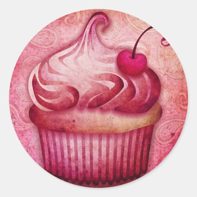 Adesivo Redondo cupcake rosa paisley (Frente)