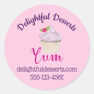 Adesivo Redondo Cupcake rosa Yum! Negócios