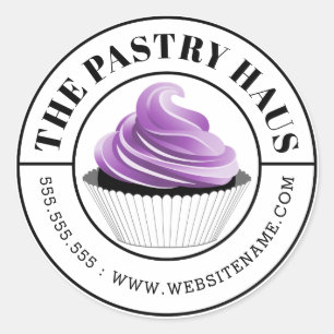 Adesivo Redondo Cupcake roxo elegante selos curvados da caixa de