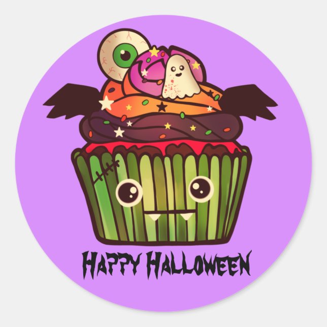 Adesivo Redondo Cupcake Spooky Halloween (Frente)