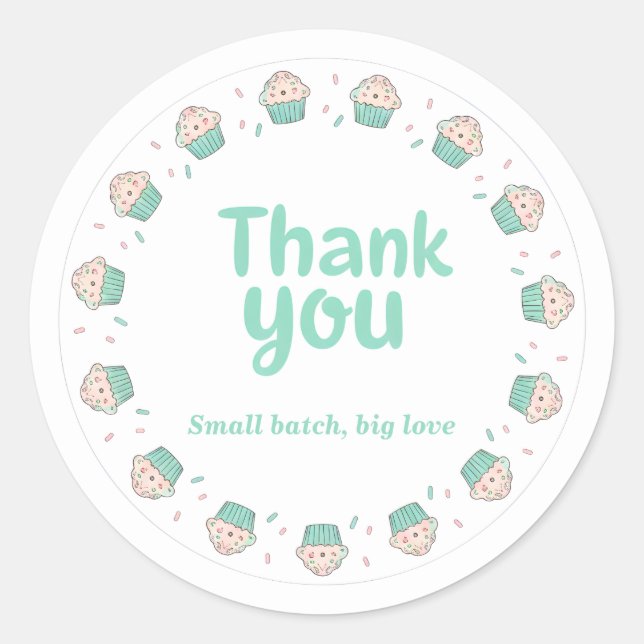Adesivo Redondo Cupcake Sprinkle Baking Thank You Sticker  (Frente)