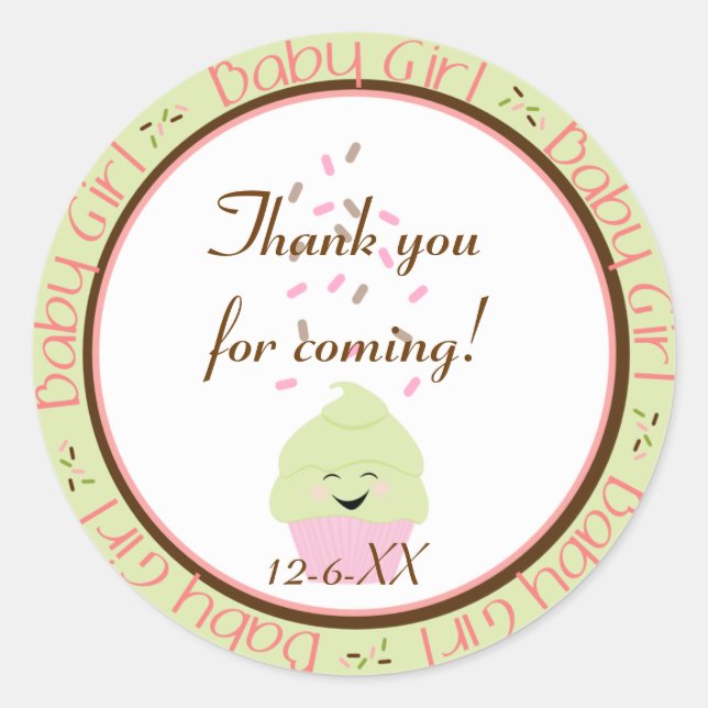 Adesivo Redondo Cupcake Sprinkles Baby Girl Sticker (Frente)
