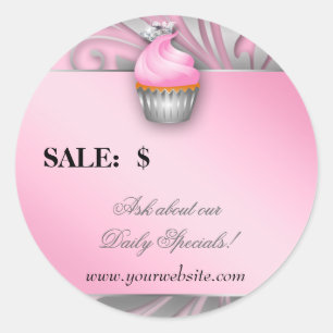 Adesivo Redondo Cupcake Sticker Price Tag Crown Classwn Silver Pin