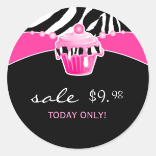 Adesivo Redondo Cupcake Stickers Panificação Zebra Cor-de-rosa C