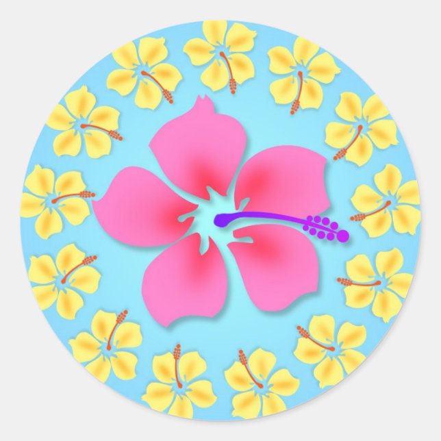 Adesivo Redondo Cupcake Tropical Hawiian Luau Topkers Stickers (Frente)