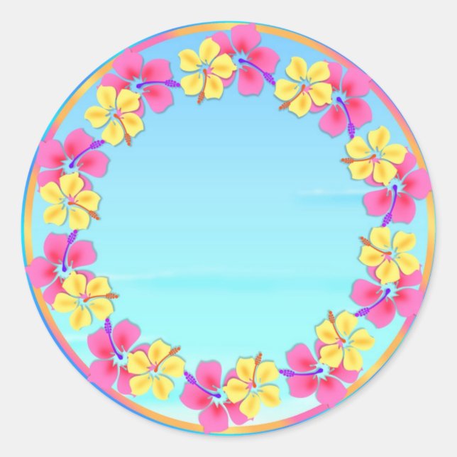 Adesivo Redondo Cupcake Tropical Hawiian Luau Topkers Stickers (Frente)