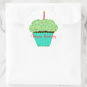 Adesivo Redondo Cupcake verde do chocolate do glacé do aniversár