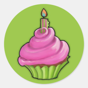 Adesivo Redondo Cupcake verde rosa