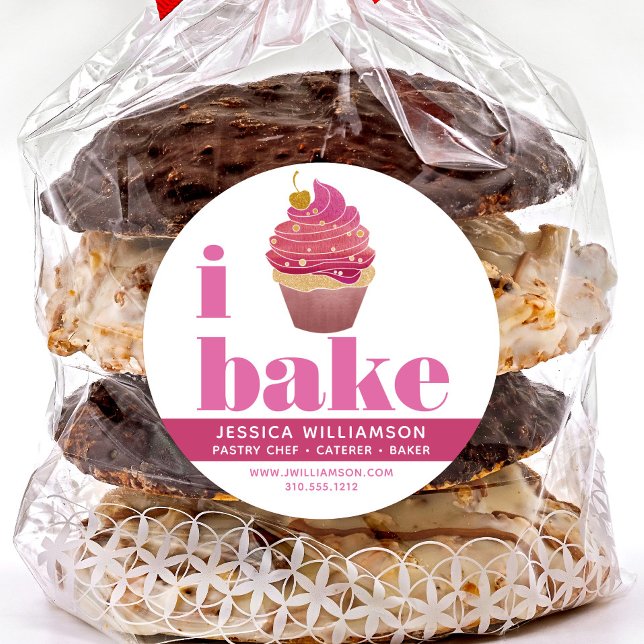 Adesivo Redondo Cupcake Vermelho-Cor-de-rosa-Dourada Obra Assar de (Criador carregado)