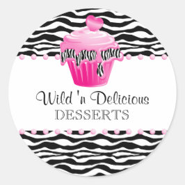 Adesivo Redondo Cupcake Zebra da Bakeria cupcake rosa
