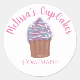 Adesivo Redondo CupCakes Aquarela Padaria Caseira Lousa
