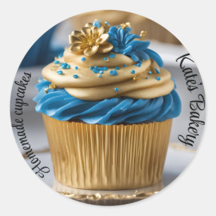 Adesivo Redondo Cupcakes brancos, Blue Round Stick