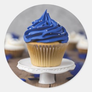 Adesivo Redondo Cupcakes brancos, Blue Round Stick