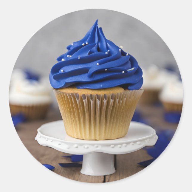Adesivo Redondo Cupcakes brancos, Blue Round Stick (Frente)
