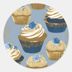 Adesivo Redondo Cupcakes brancos, Blue Round Stick